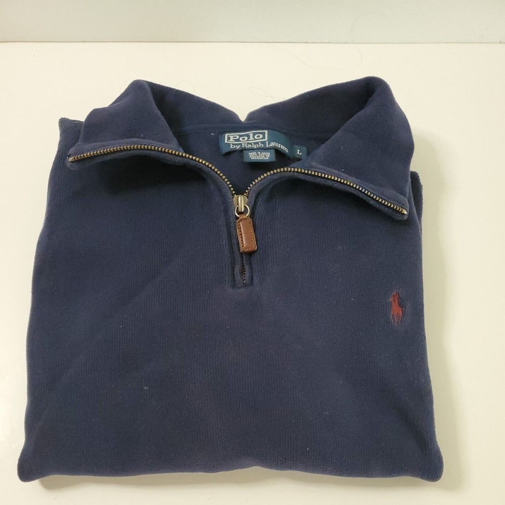 Polo Ralph Lauren Mens Navy Blue 1/4 Zip Pullover Long Sleeve Sweater Size L